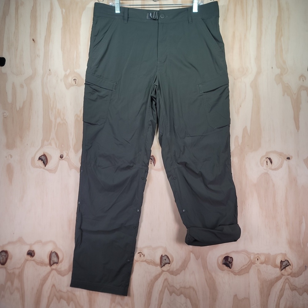 REI Co-op Sahara Cargo Hiking Pants Mens 36x32 Olive Green Roll Up Leg Stretch